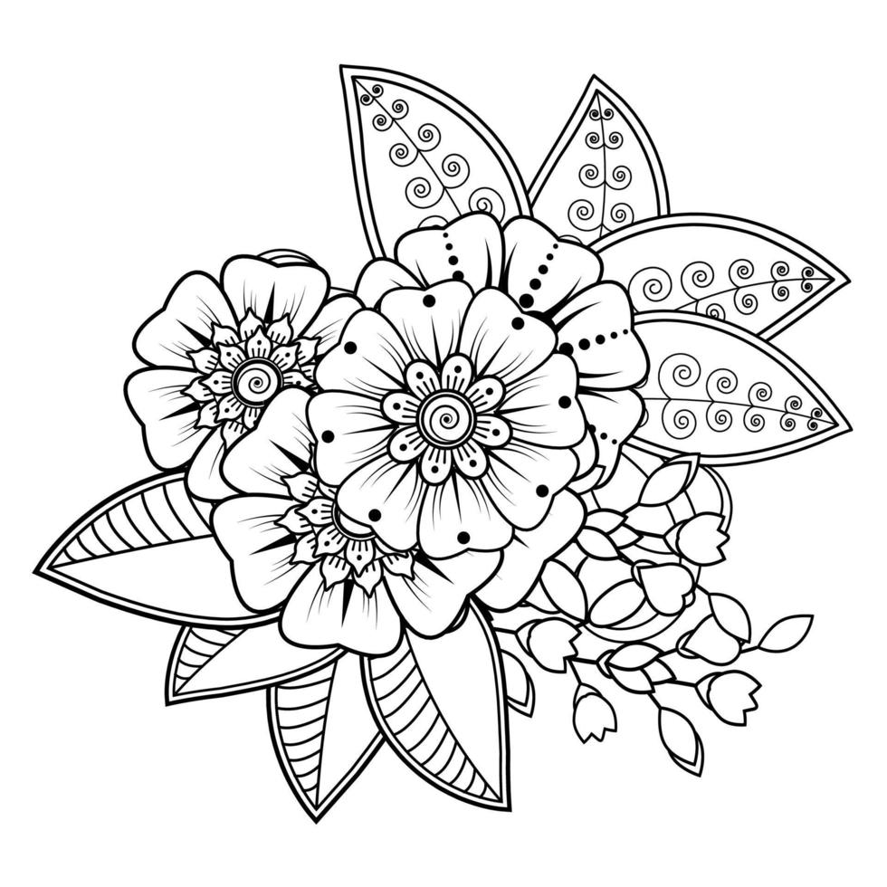 fondo floral con flor mehndi. ornamento decorativo en estilo étnico oriental. libro de colorear. vector