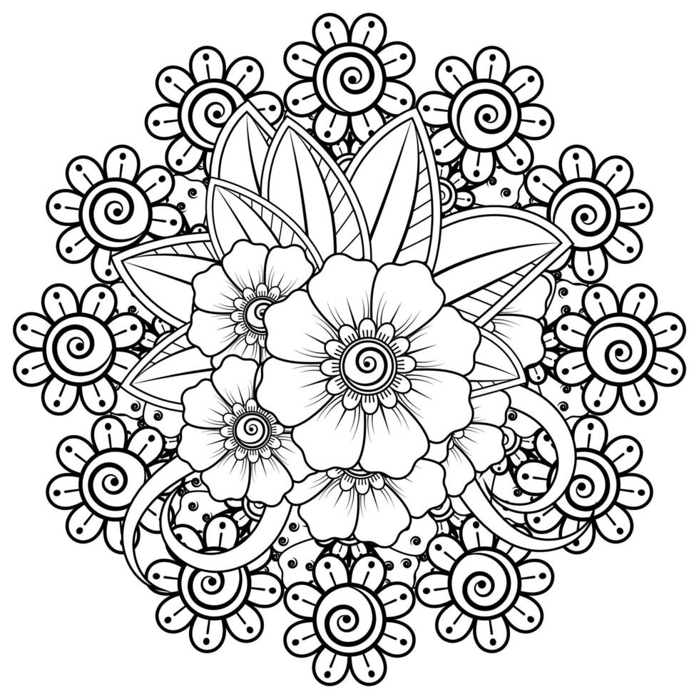 fondo floral con flor mehndi. ornamento decorativo en estilo étnico oriental. libro de colorear. vector