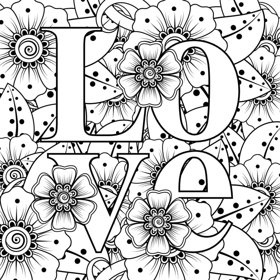 Floral Background with mehndi flower. Decorative ornament in ethnic oriental style. Coloring book. vector