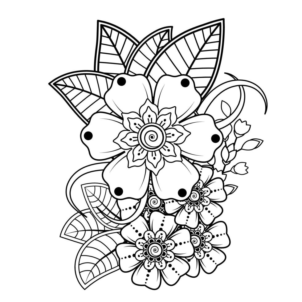 fondo floral con flor mehndi. ornamento decorativo en estilo étnico oriental. libro de colorear. vector