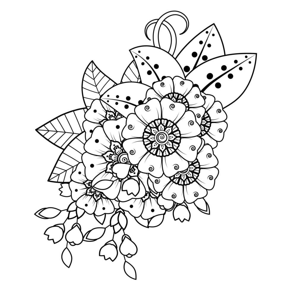 fondo floral con flor mehndi. ornamento decorativo en estilo étnico oriental. libro de colorear. vector