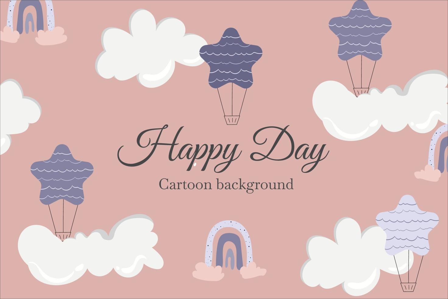 floating balloons and umbrella with clouds cartoon background vector