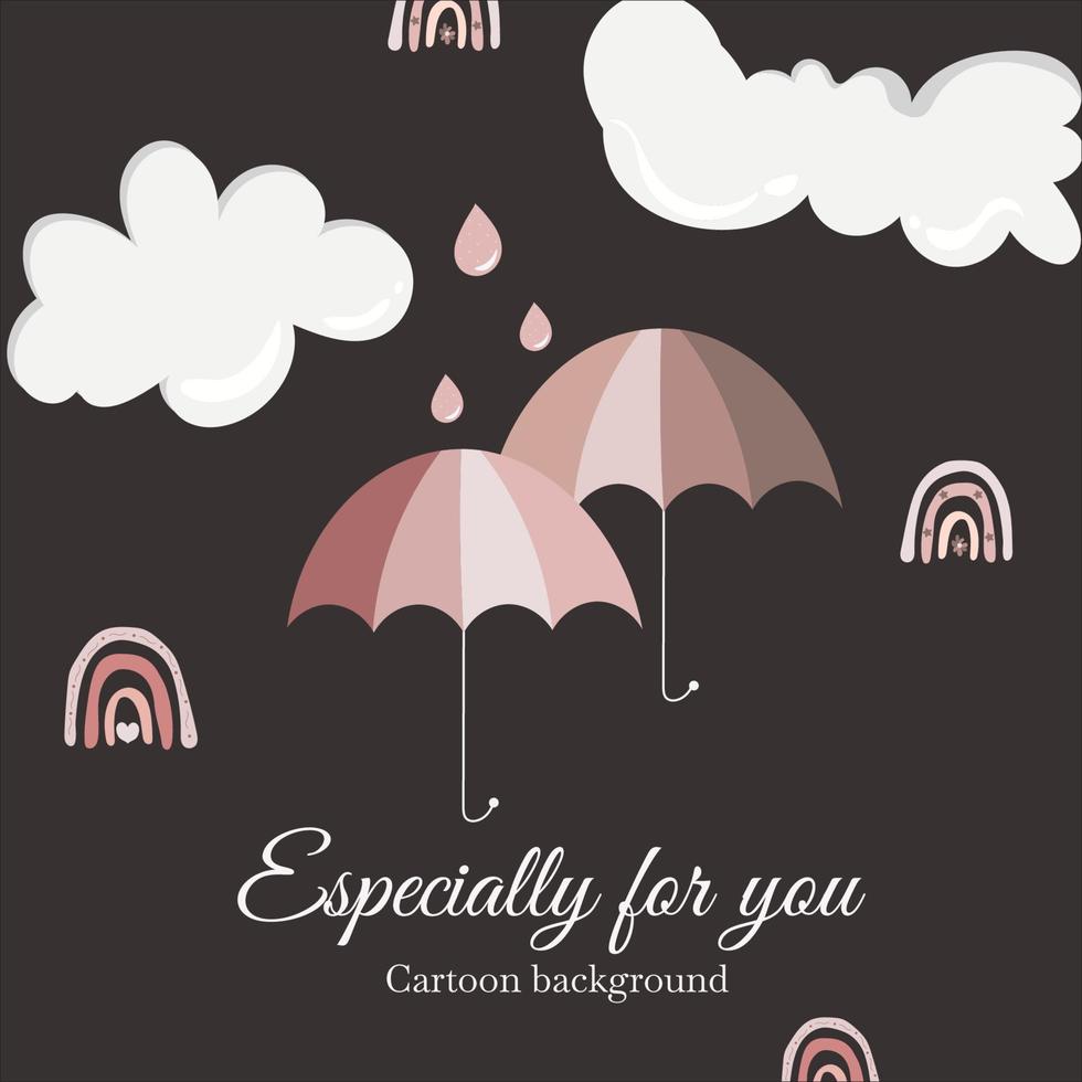 floating balloons and umbrella with clouds cartoon background vector