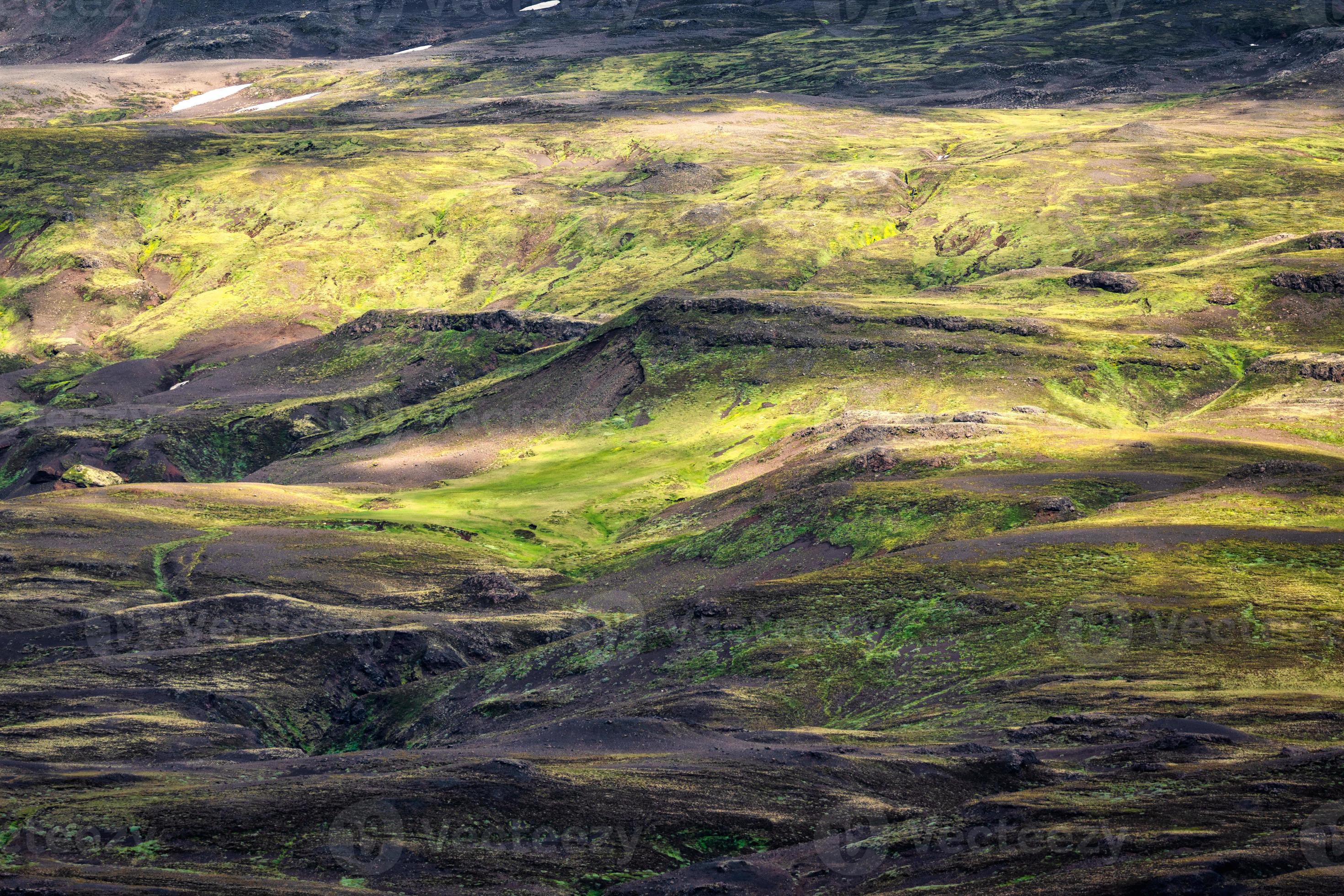 Surface of weathered rugged icelandic mountain on summer in highlands