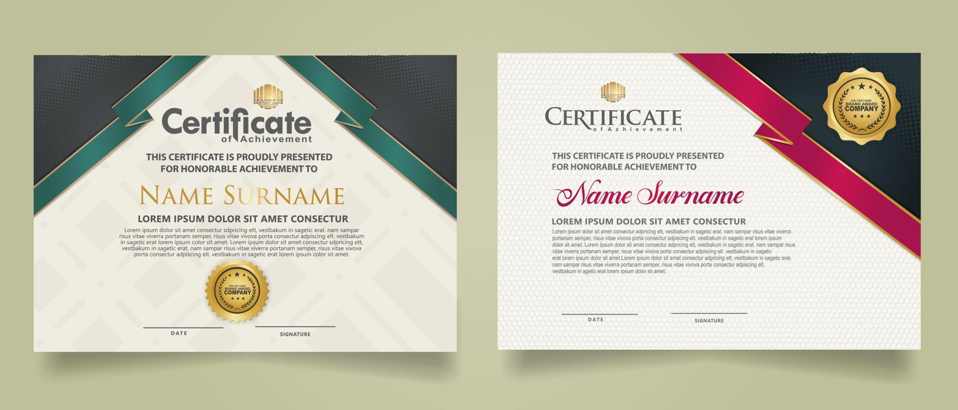 set certificate template with ribbon stripes ornament and modern texture pattern background. Diploma. Vector illustration