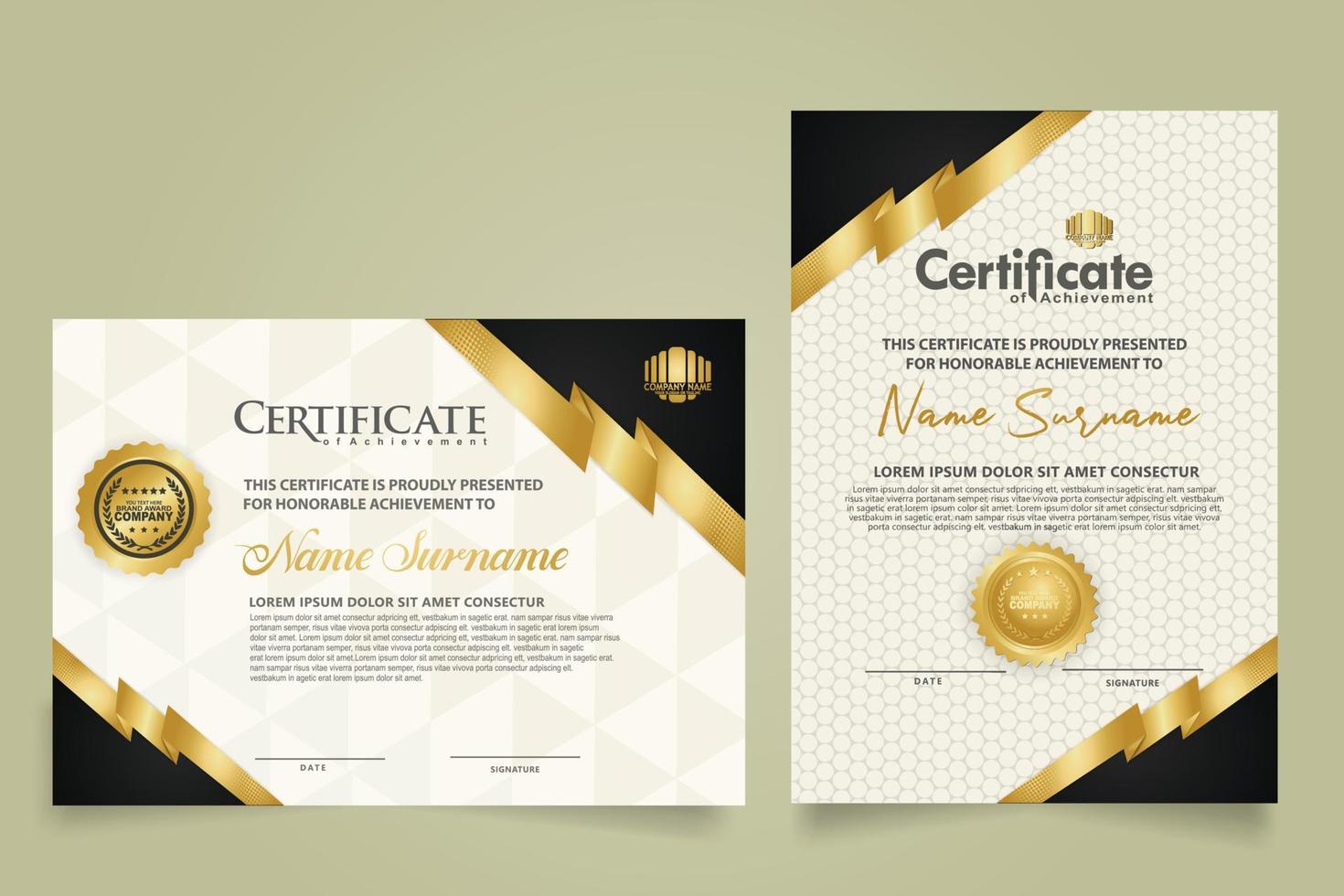 set certificate template with stripes ornament and modern texture pattern background. Diploma. Vector illustration