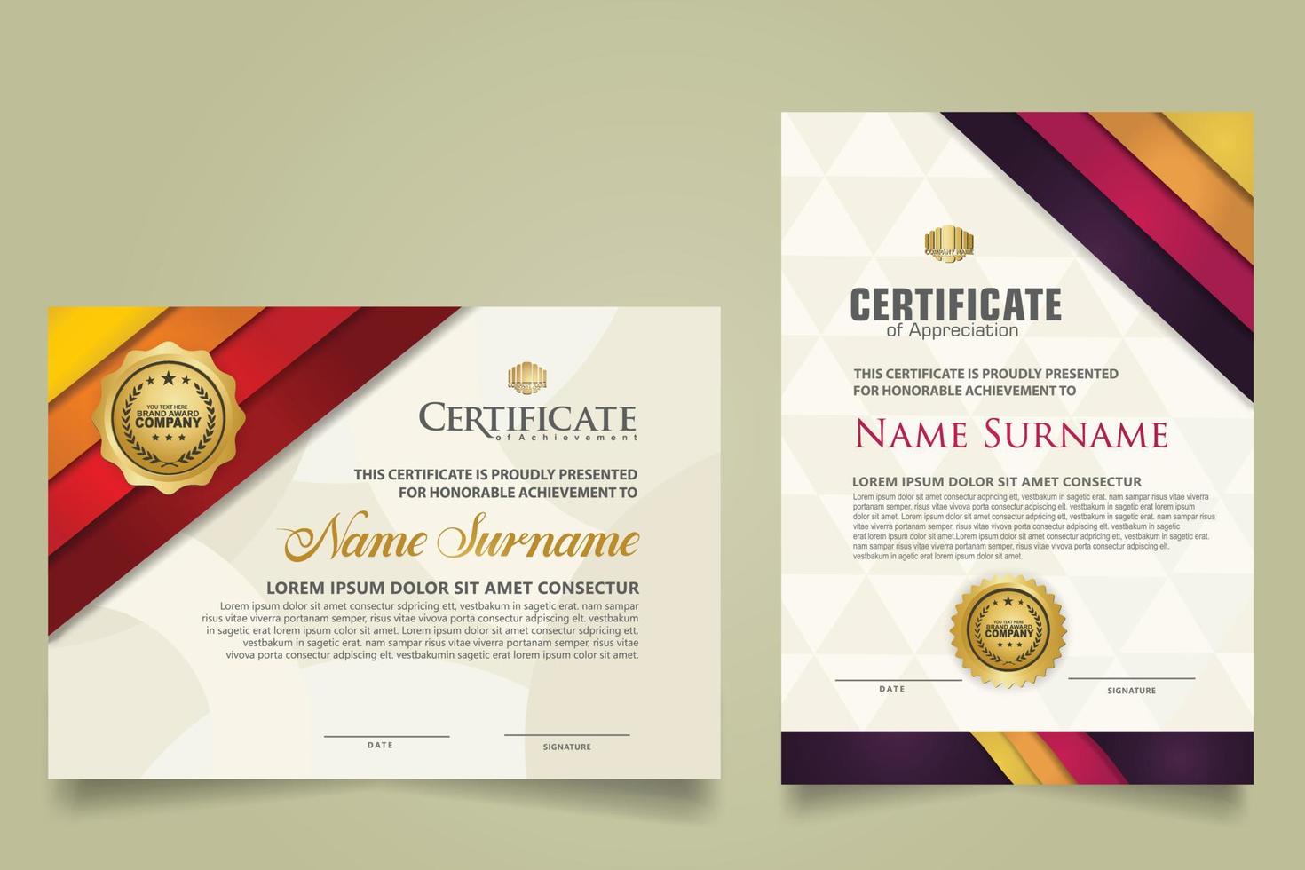 set certificate template with stripes ornament and modern texture pattern background. Diploma. Vector illustration