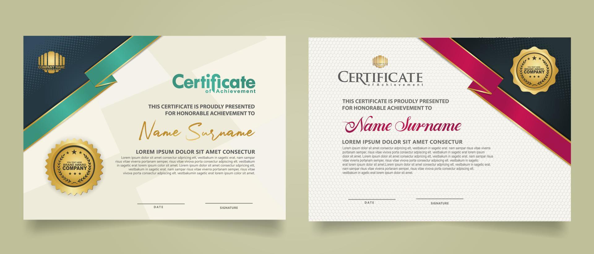 set certificate template with ribbon stripes ornament and modern texture pattern background. Diploma. Vector illustration