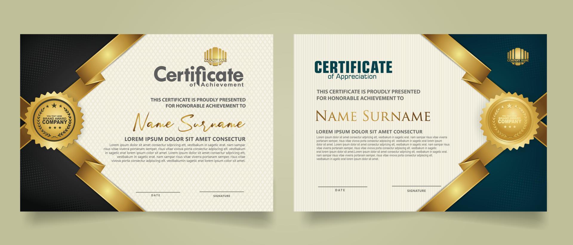 set certificate template with ribbon stripes ornament and modern texture pattern background. Diploma. Vector illustration