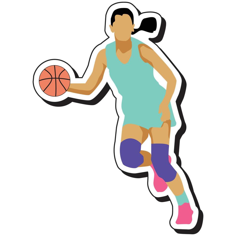 pegatina de ilustración, chica de baloncesto posando regateando vector