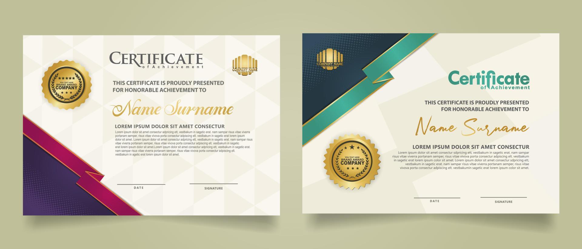 set certificate template with ribbon stripes ornament and modern texture pattern background. Diploma. Vector illustration