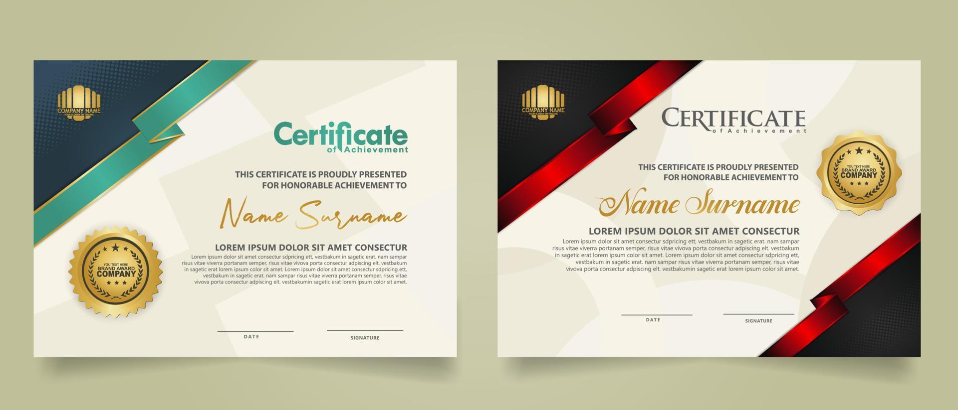 set certificate template with ribbon stripes ornament and modern texture pattern background. Diploma. Vector illustration