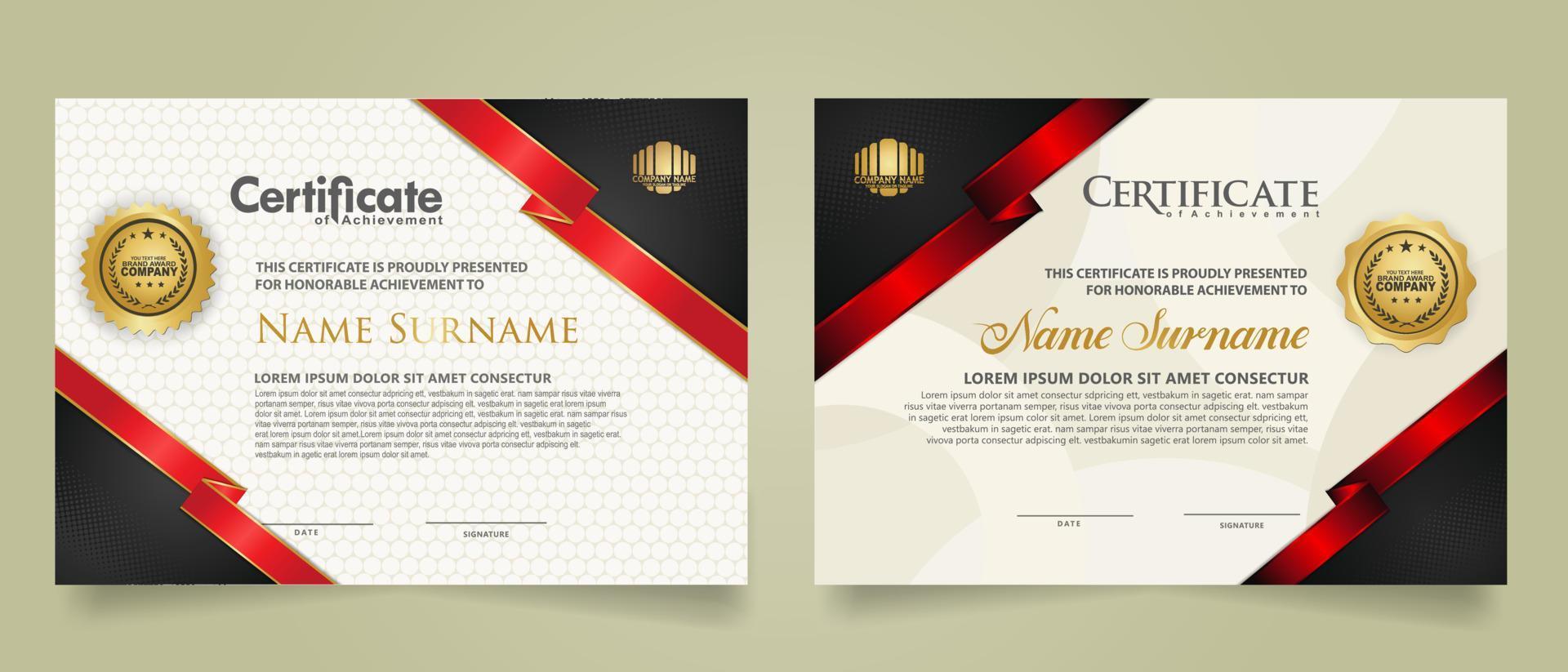 set certificate template with ribbon stripes ornament and modern texture pattern background. Diploma. Vector illustration