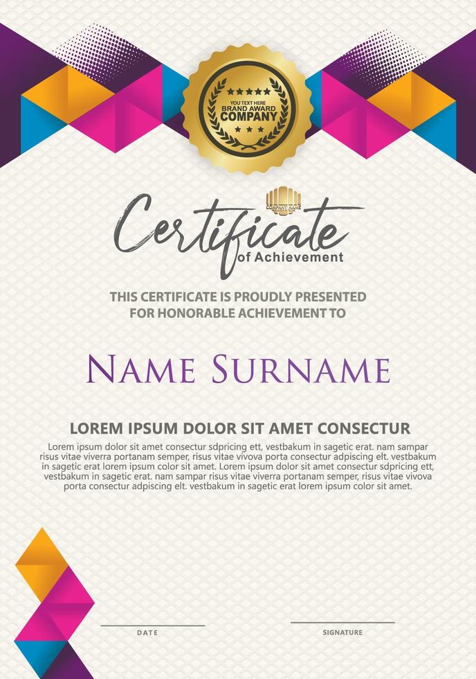 Certificate template with texture modern pattern background, vector