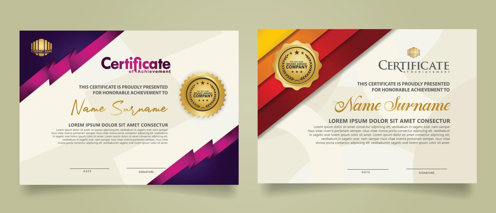 set certificate template with stripes ornament and modern texture pattern background. Diploma. Vector illustration