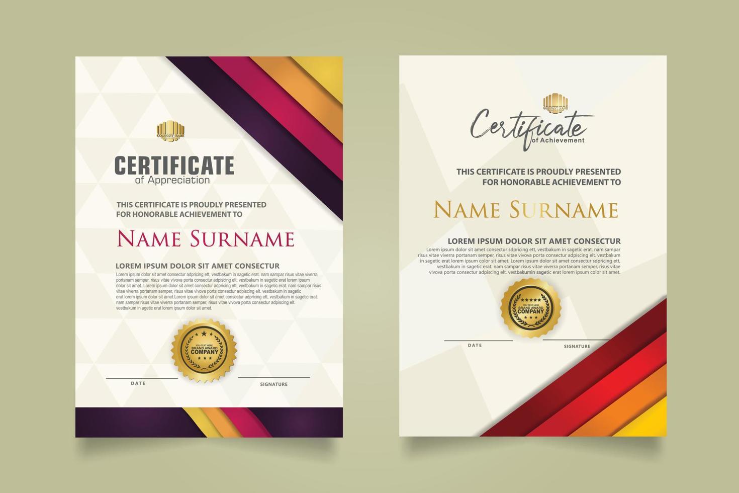 set certificate template with stripes ornament and modern texture pattern background. Diploma. Vector illustration