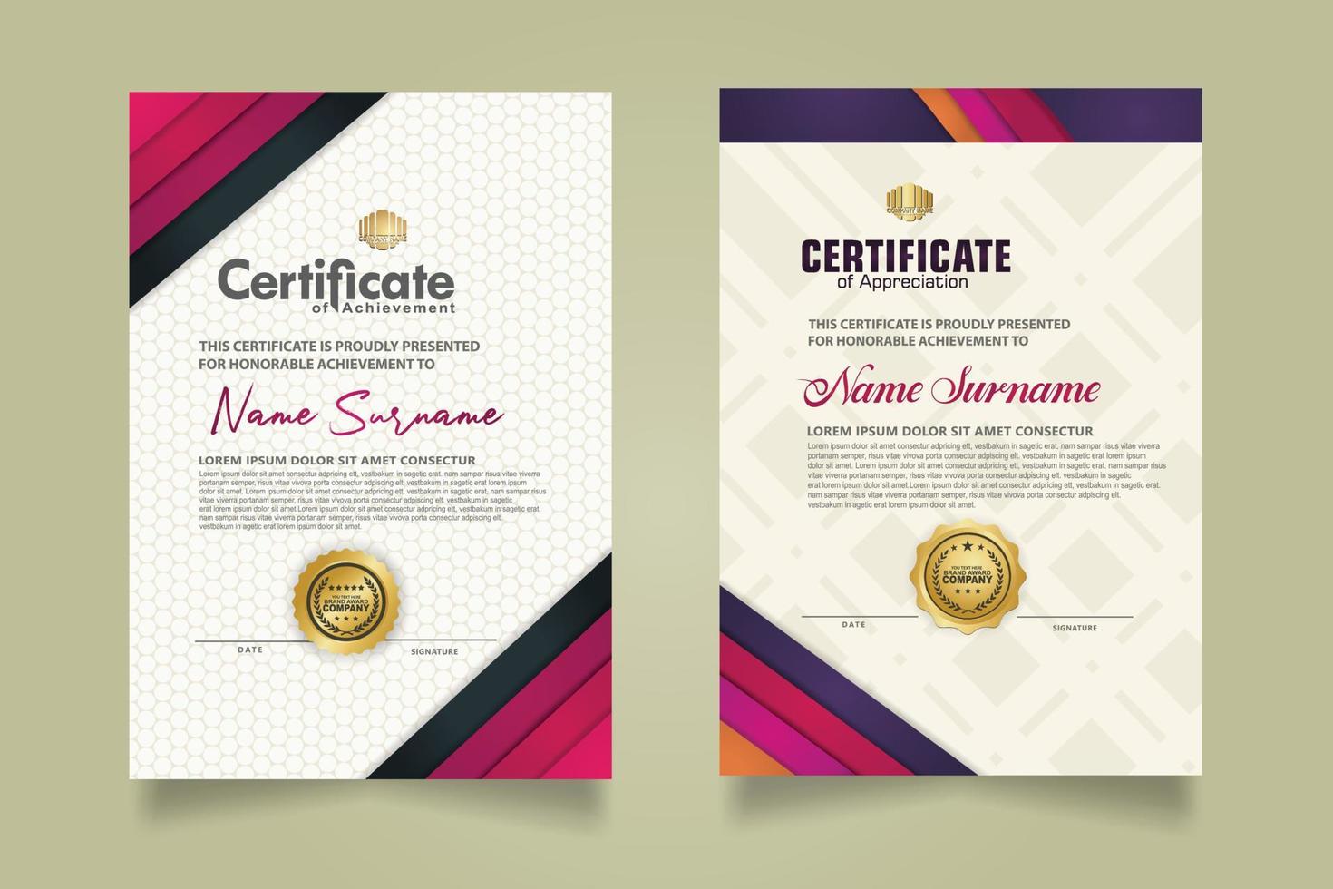 set certificate template with stripes ornament and modern texture pattern background. Diploma. Vector illustration