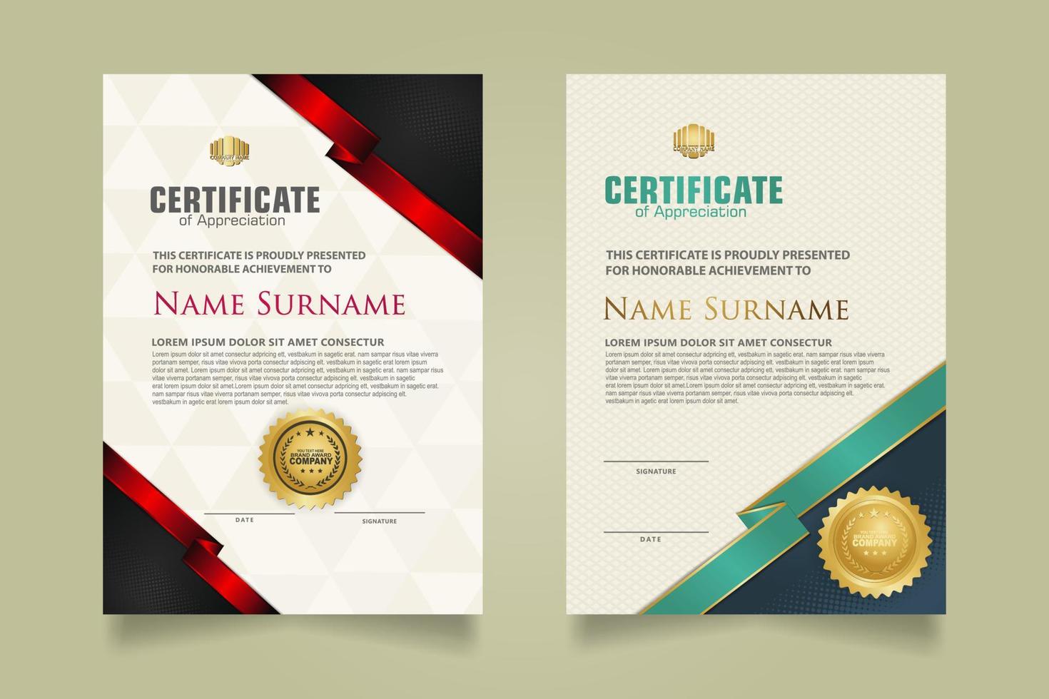 set certificate template with ribbon stripes ornament and modern texture pattern background. Diploma. Vector illustration