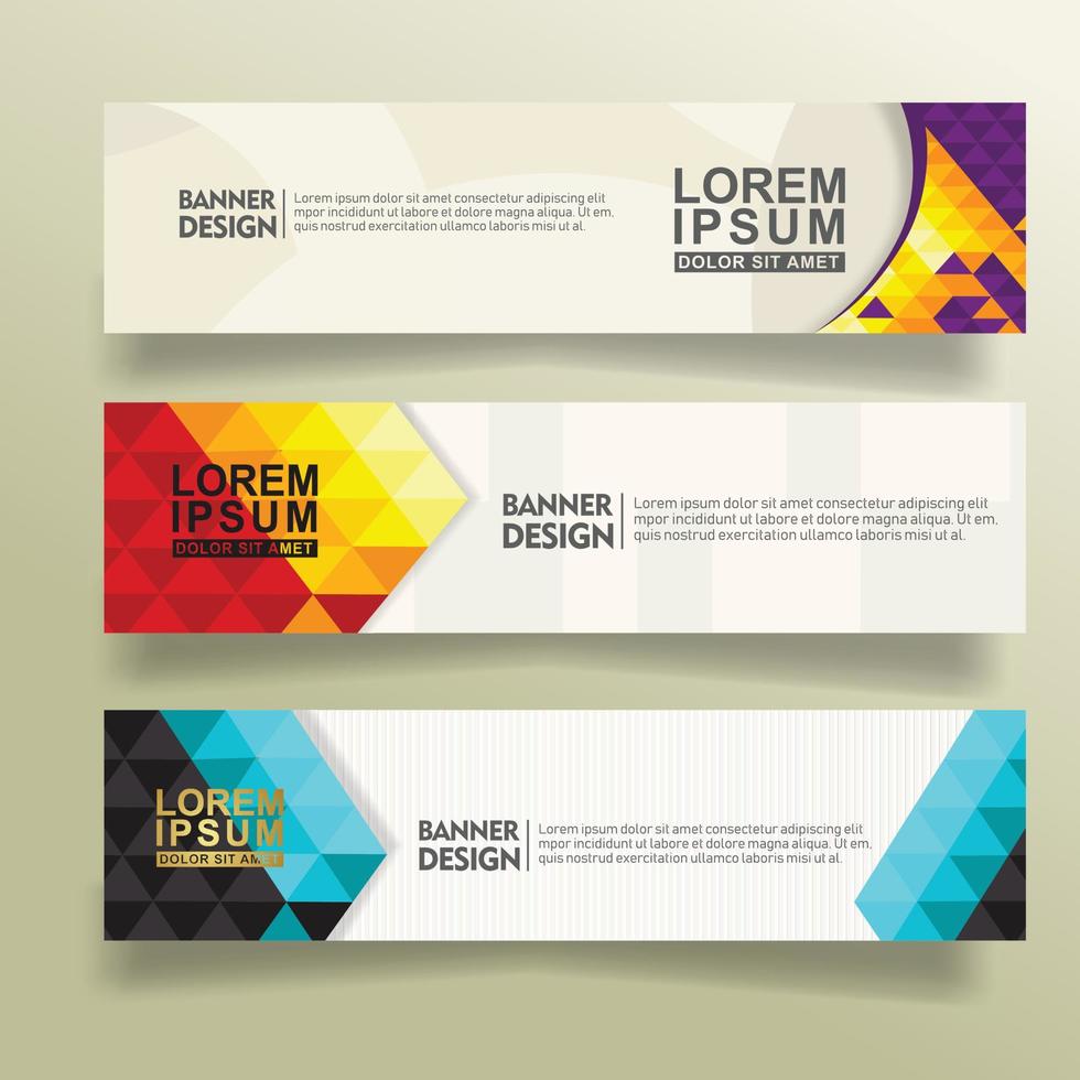set abstract banner template design with triangle geometric polygonal style vector illustration