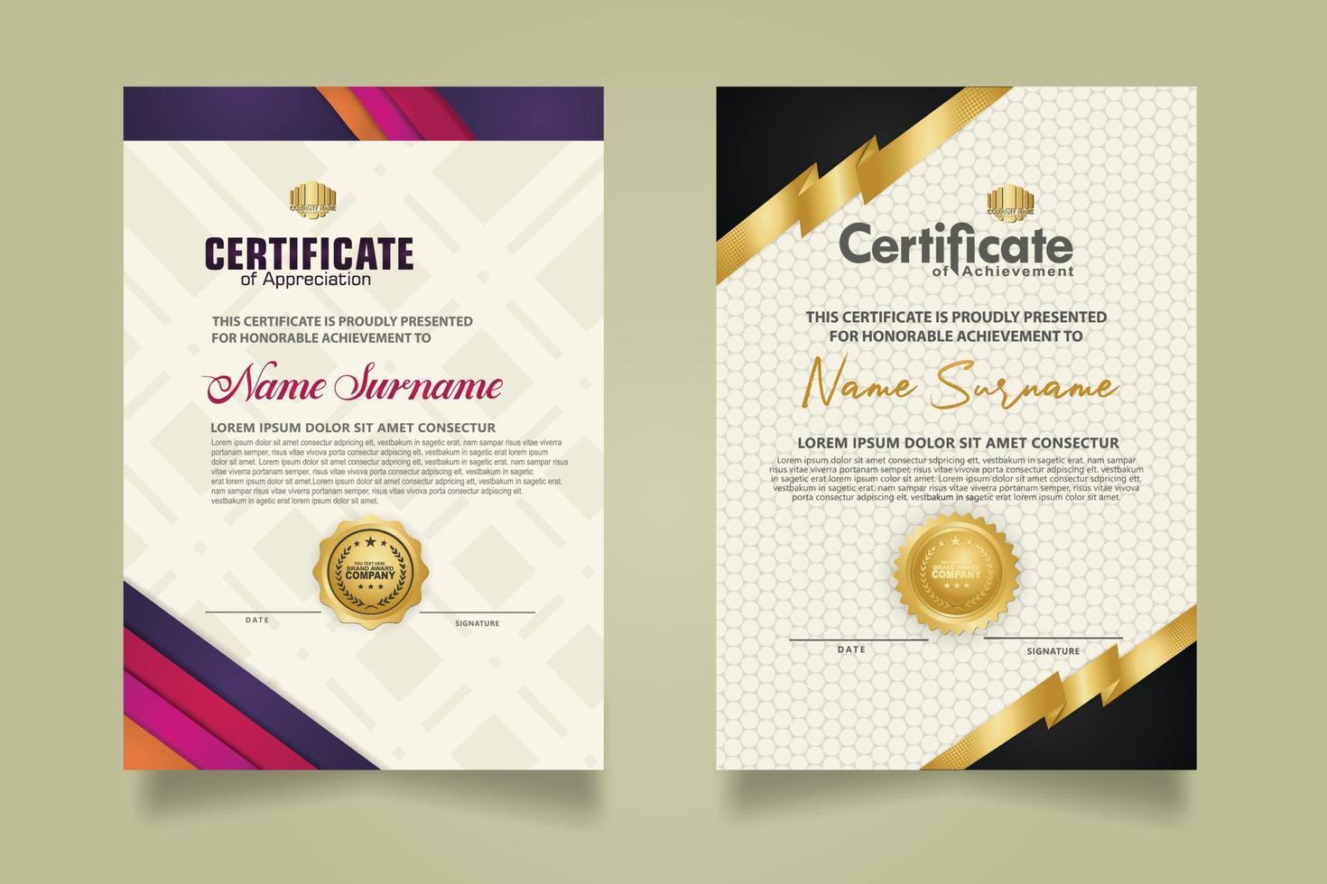 set certificate template with stripes ornament and modern texture pattern background. Diploma. Vector illustration