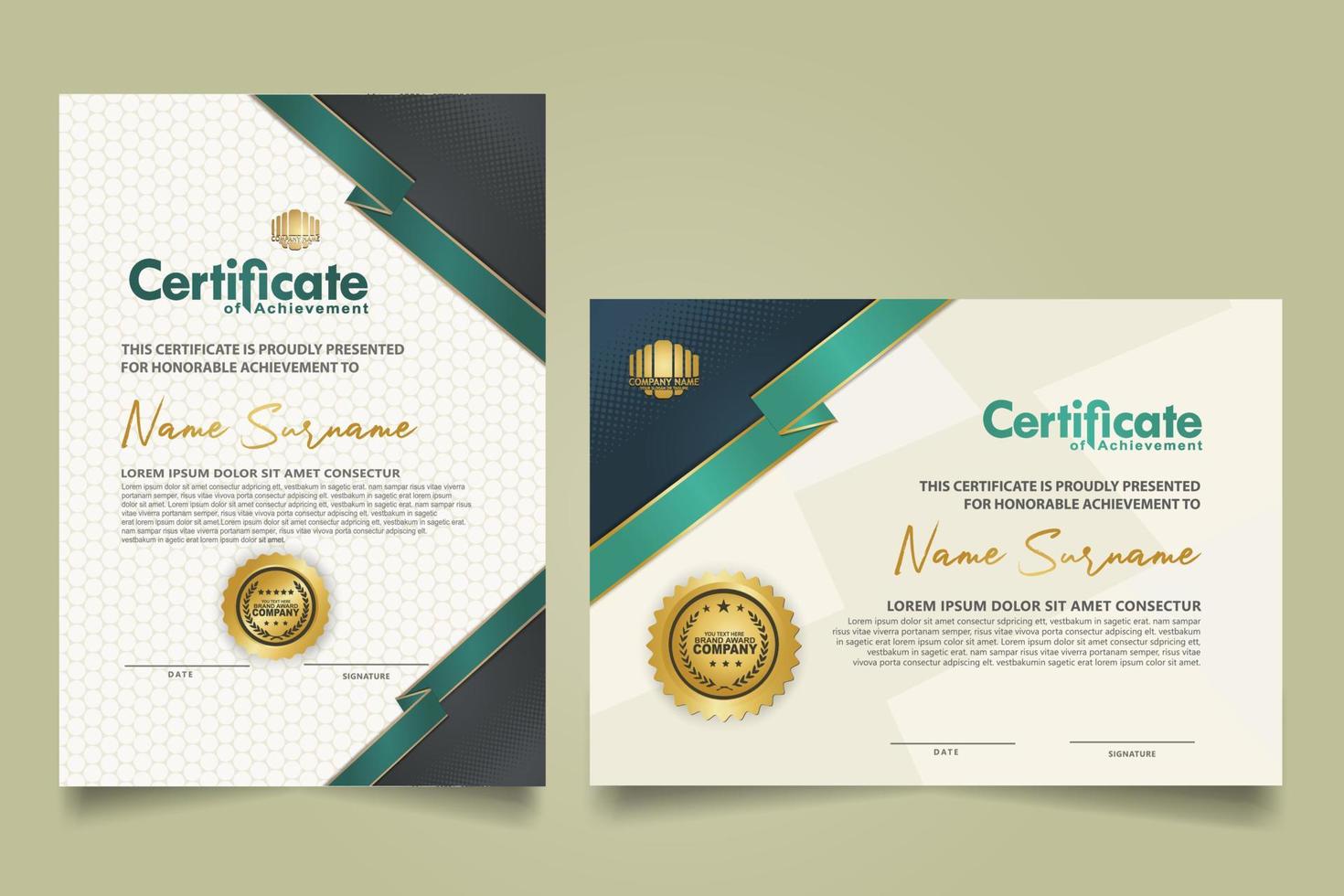 set certificate template with ribbon stripes ornament and modern texture pattern background. Diploma. Vector illustration