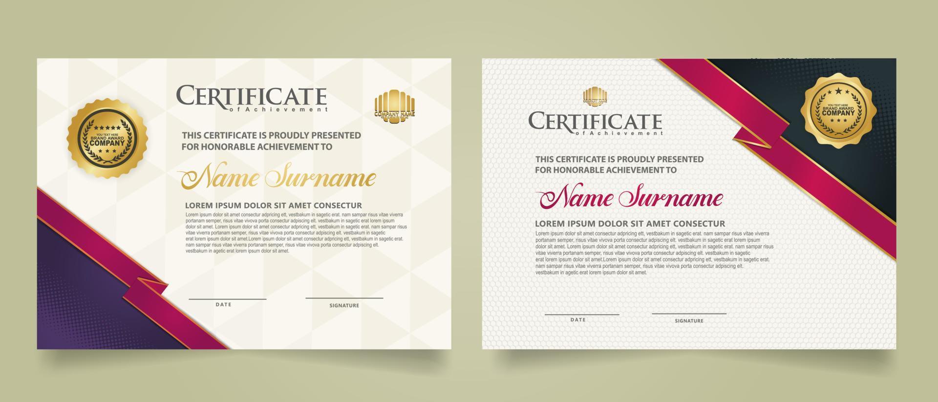 set certificate template with ribbon stripes ornament and modern texture pattern background. Diploma. Vector illustration