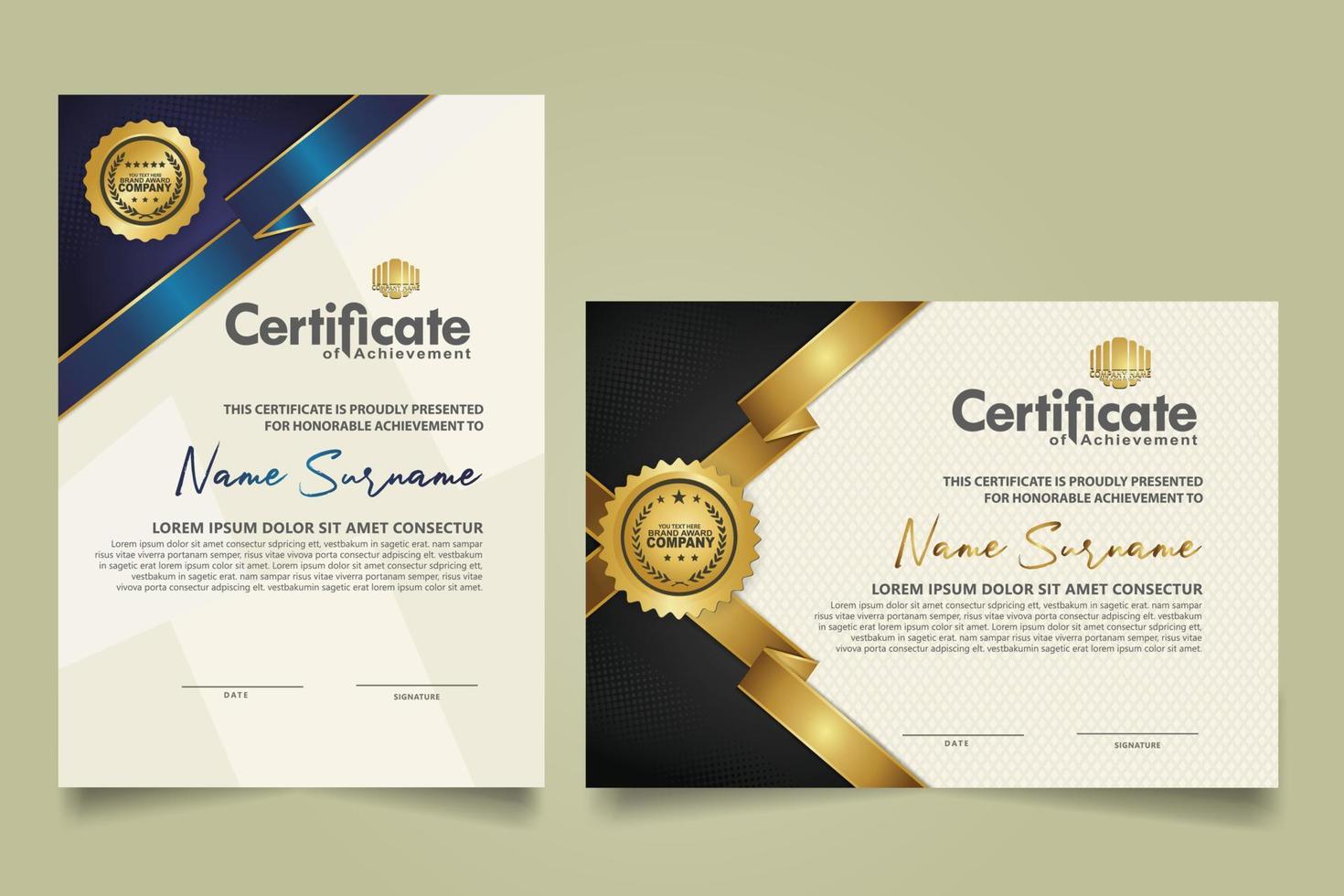 set certificate template with ribbon stripes ornament and modern texture pattern background. Diploma. Vector illustration