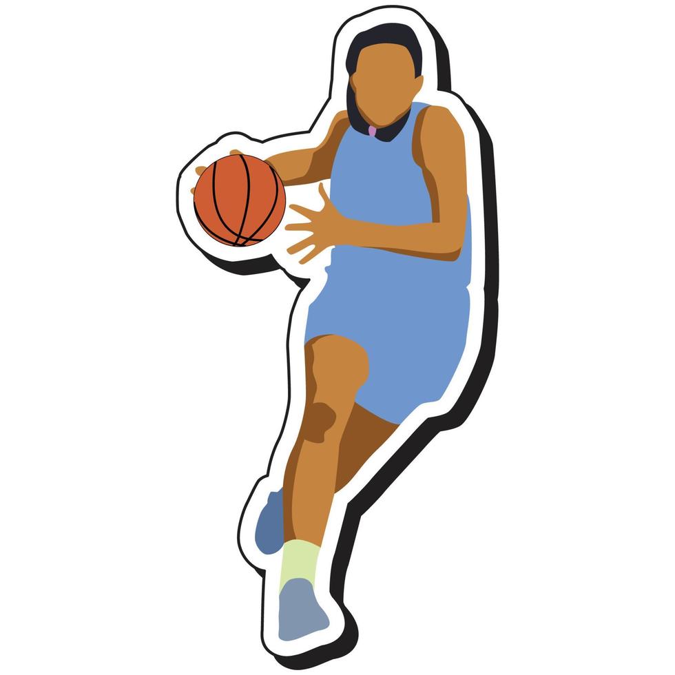 pegatina de ilustración, chica de baloncesto posando regateando vector