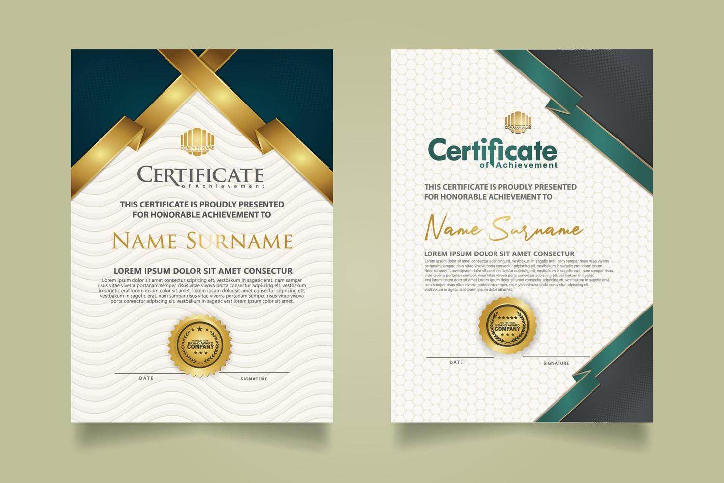 set certificate template with ribbon stripes ornament and modern texture pattern background. Diploma. Vector illustration