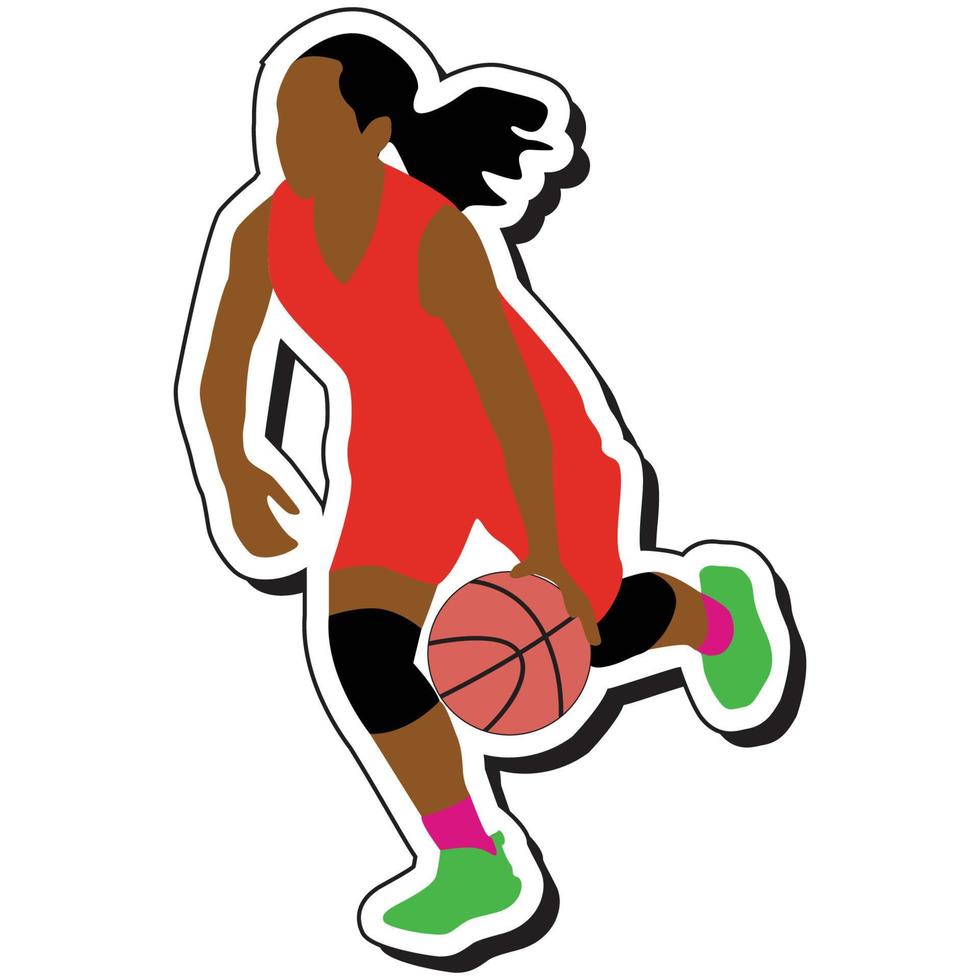 illustration sticker, basketball girl posing dribbling vector