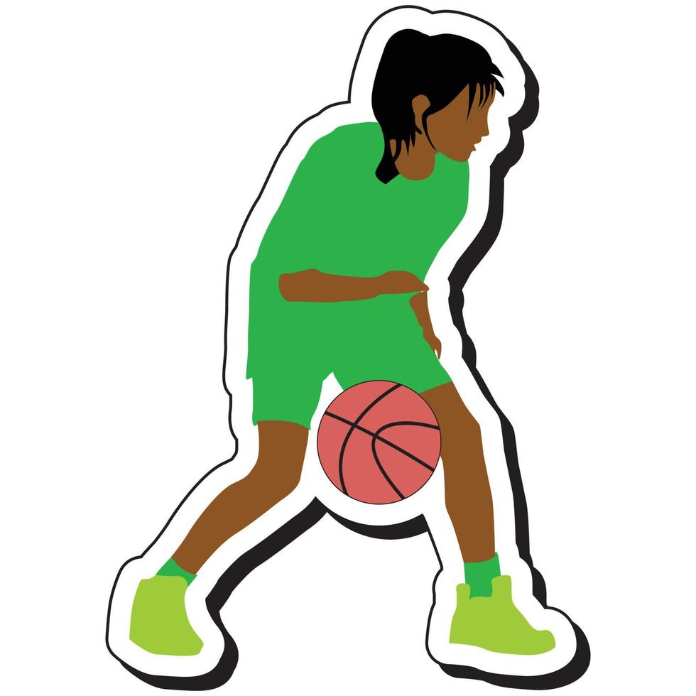 illustration sticker, basketball girl posing dribbling vector