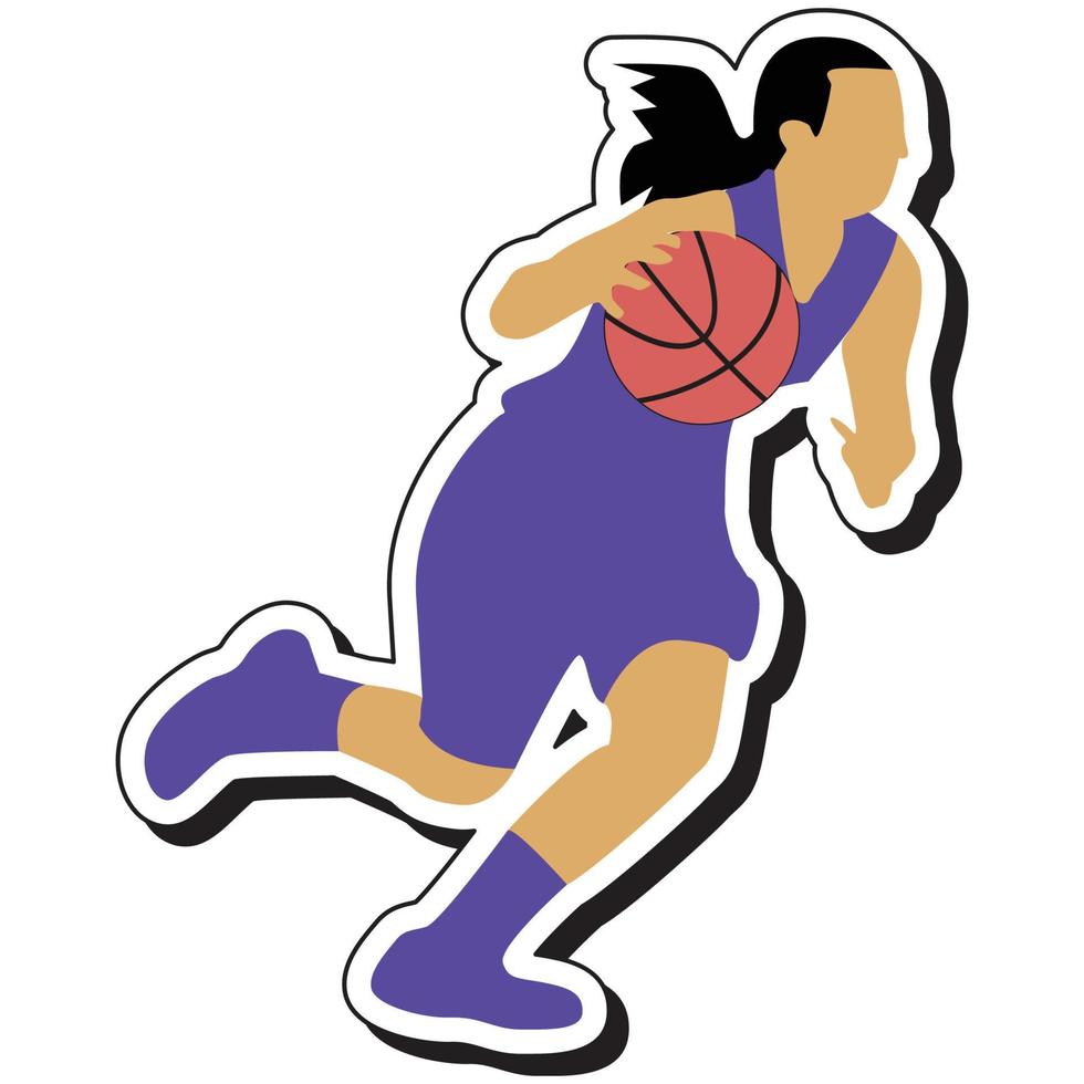 pegatina de ilustración, chica de baloncesto posando regateando vector