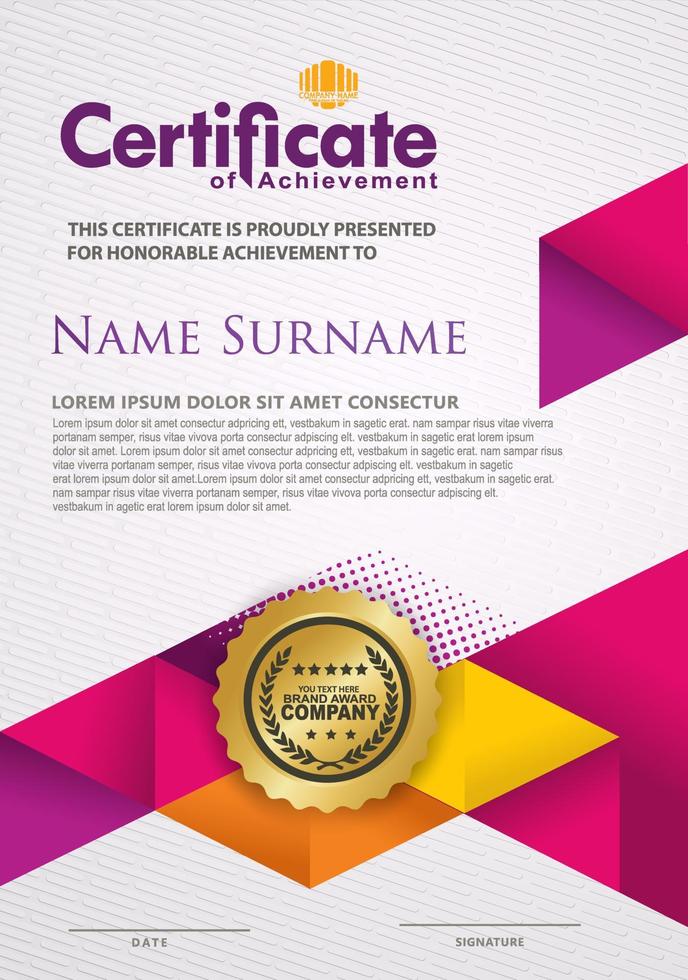 Certificate template with texture modern pattern background, vector