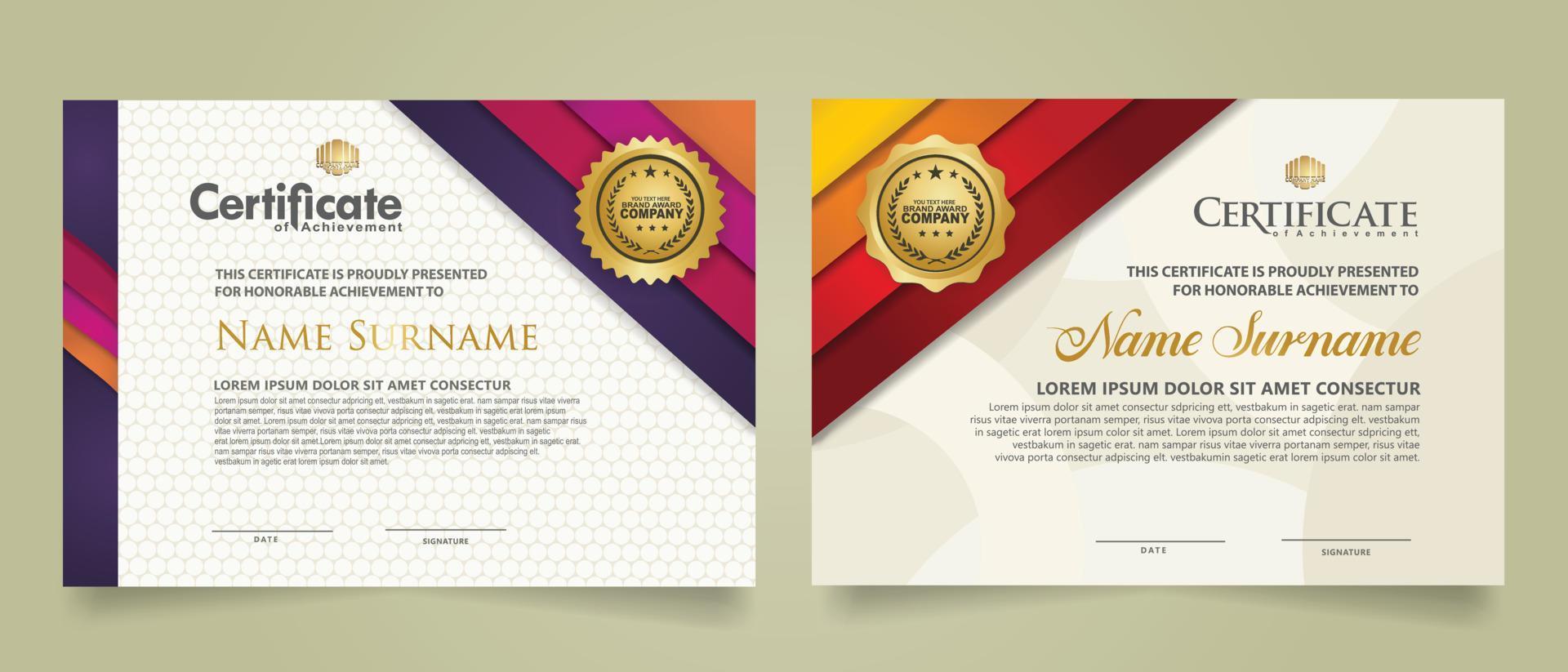 set certificate template with stripes ornament and modern texture pattern background. Diploma. Vector illustration