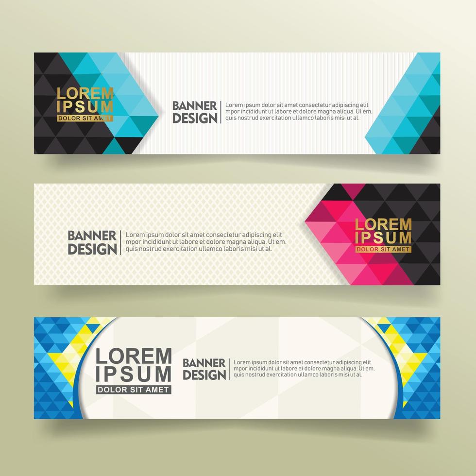 set abstract banner template design with triangle geometric polygonal style vector illustration