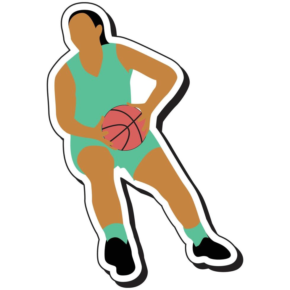 pegatina de ilustración, chica de baloncesto posando regateando vector