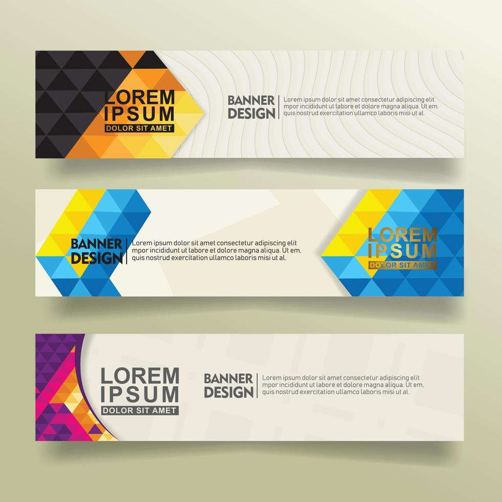 set abstract banner template design with triangle geometric polygonal style vector illustration