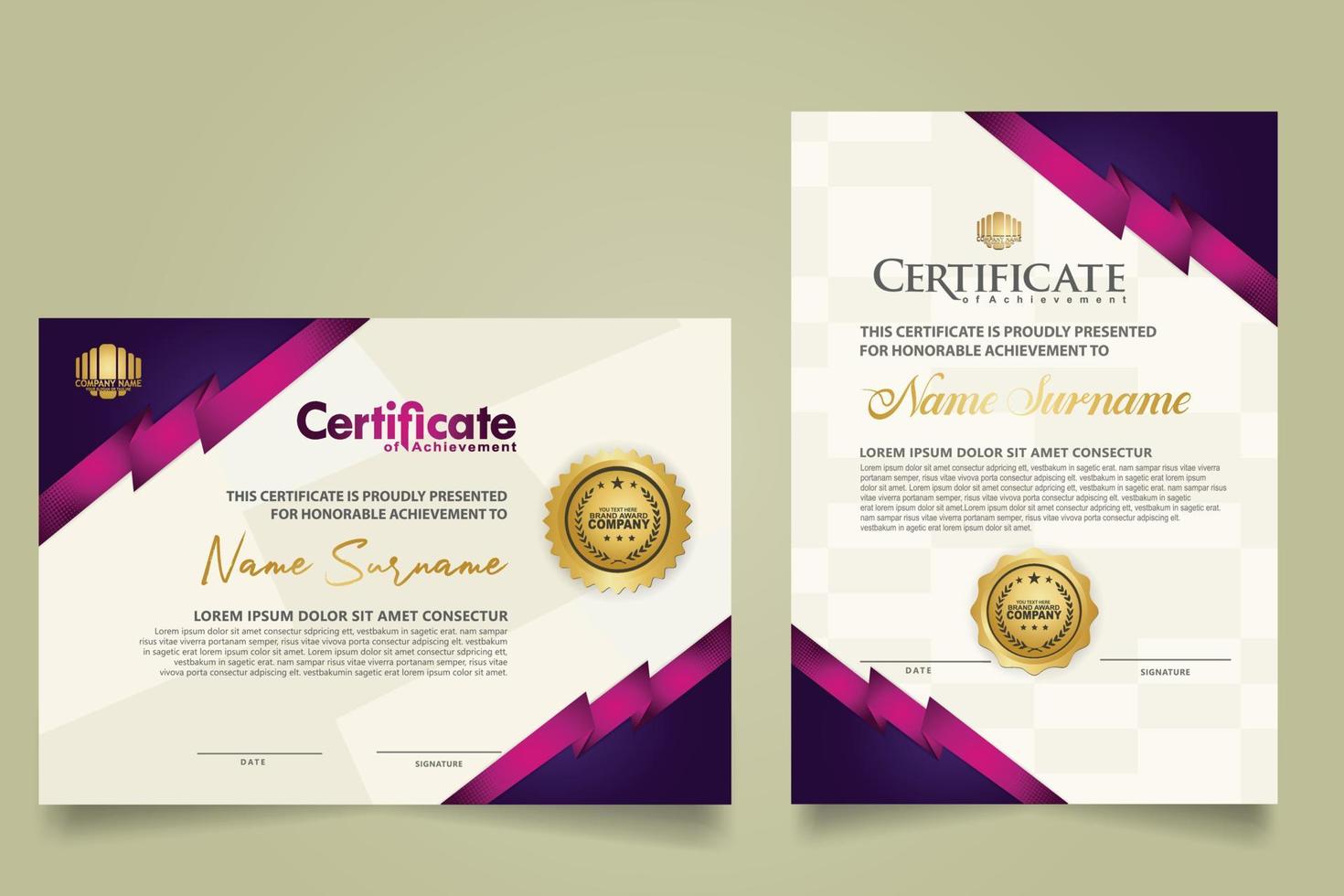 set certificate template with stripes ornament and modern texture pattern background. Diploma. Vector illustration