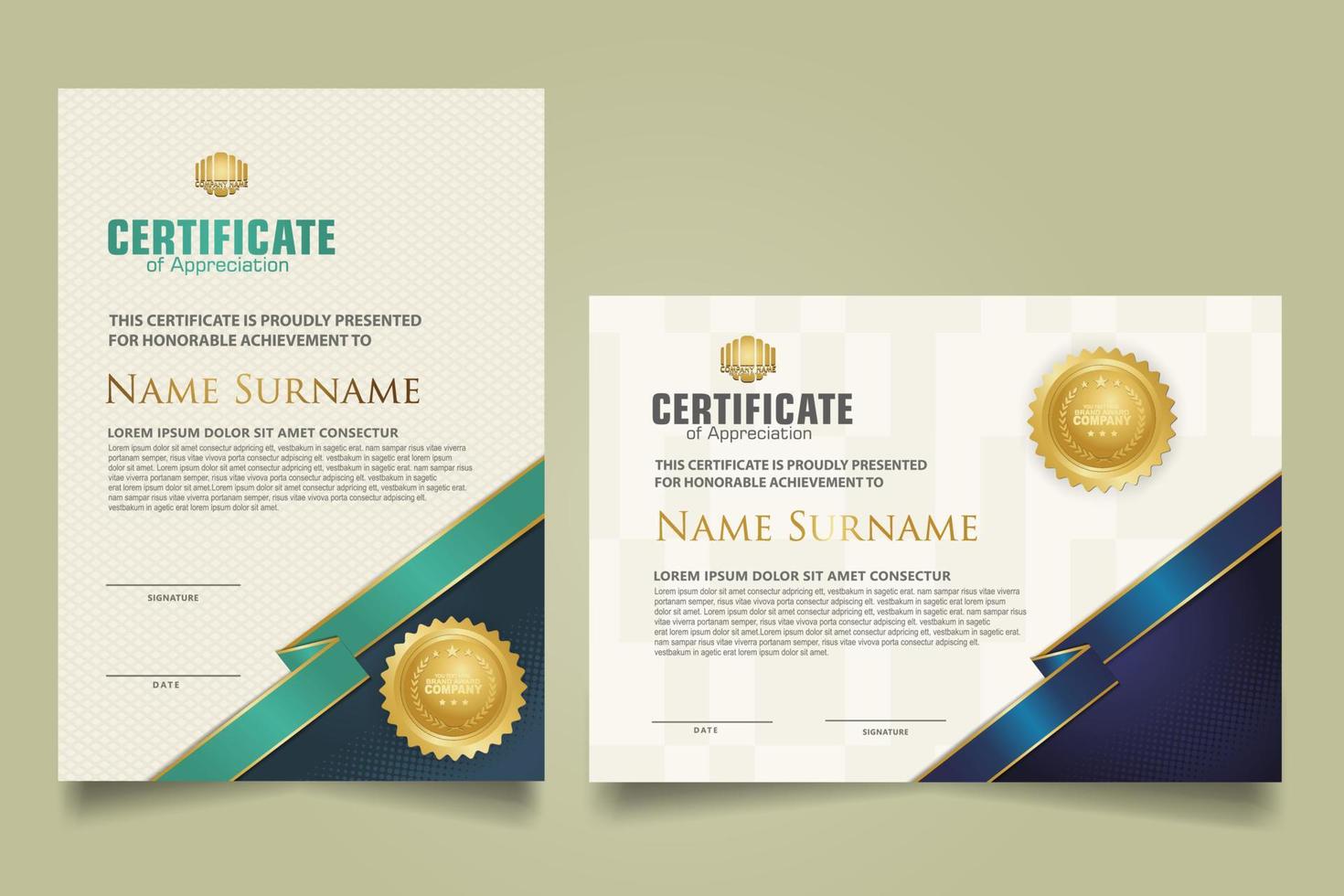 set certificate template with ribbon stripes ornament and modern texture pattern background. Diploma. Vector illustration