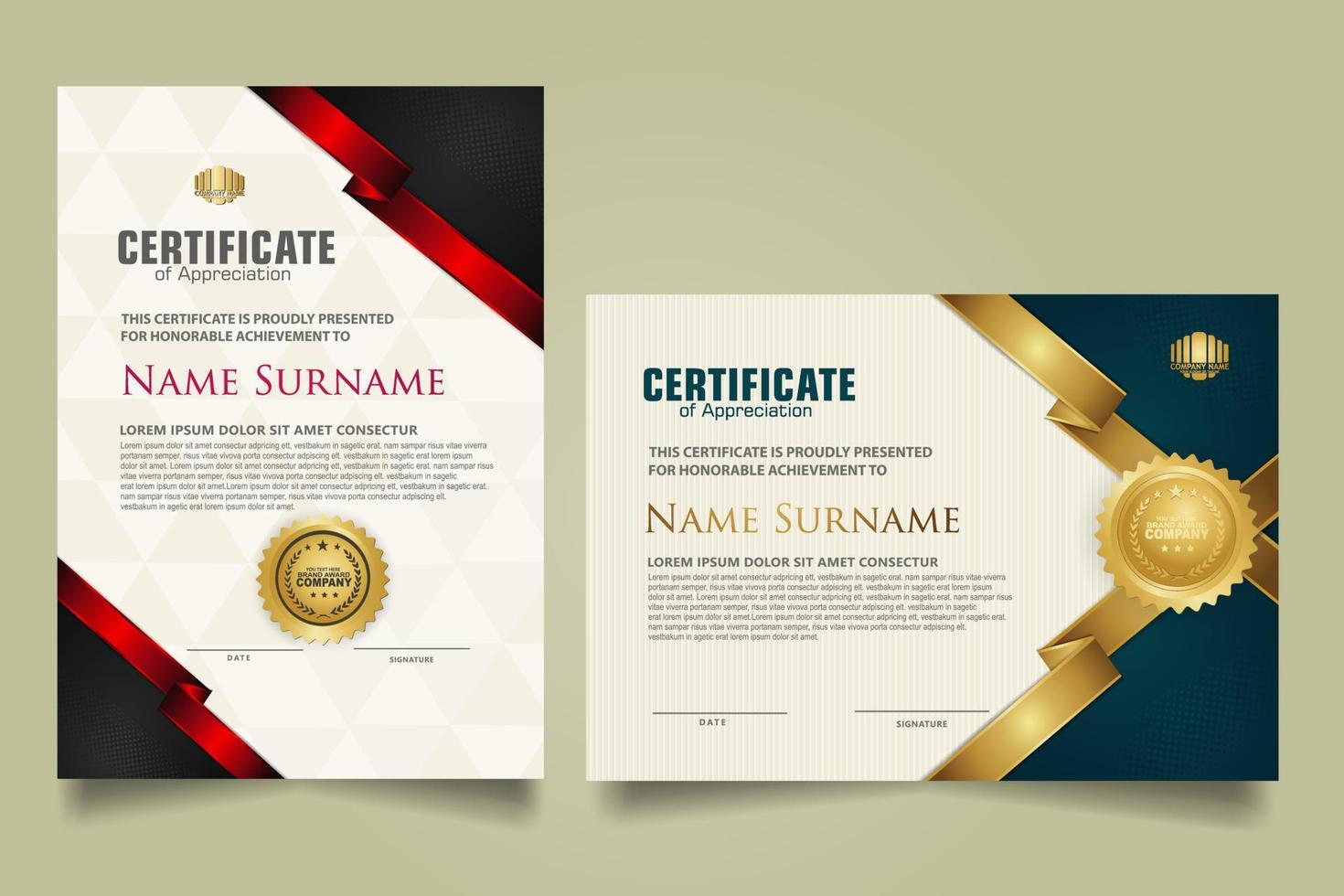 set certificate template with ribbon stripes ornament and modern texture pattern background. Diploma. Vector illustration