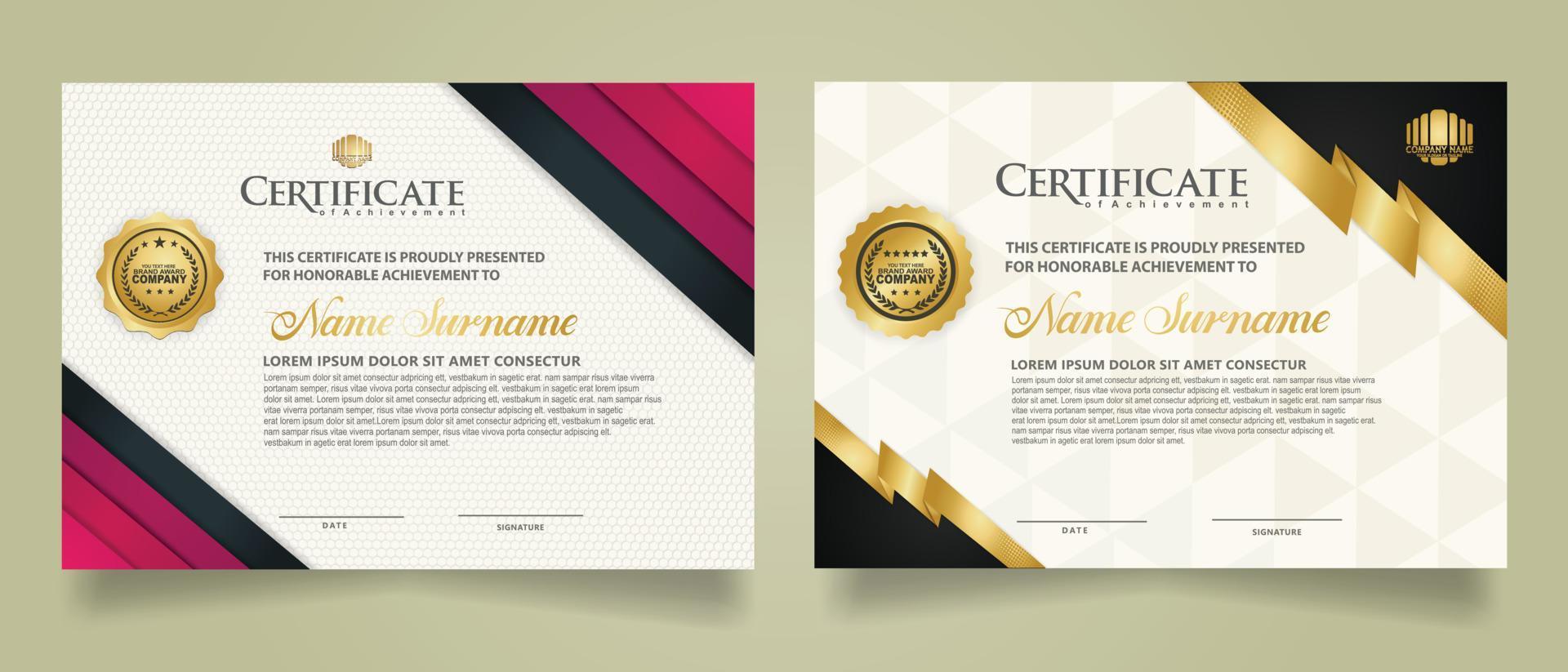 set certificate template with ribbon stripes ornament and modern texture pattern background. Diploma. Vector illustration