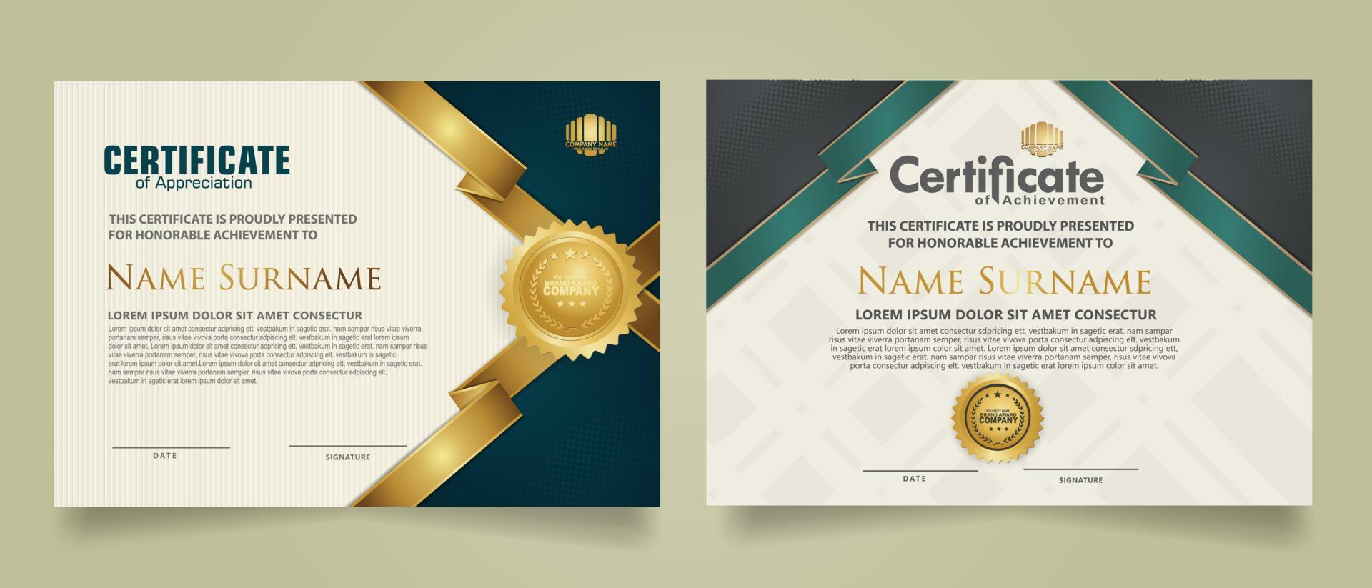 establecer plantilla de certificado con adorno de rayas de cinta y fondo de textura moderna. diploma. ilustración vectorial vector