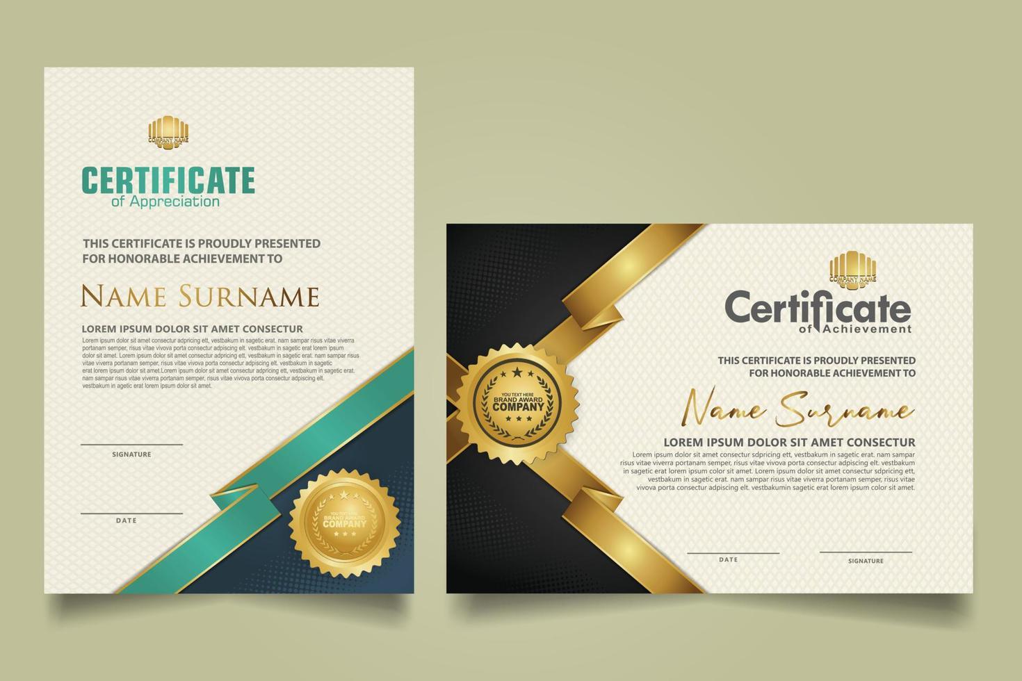 set certificate template with ribbon stripes ornament and modern texture pattern background. Diploma. Vector illustration