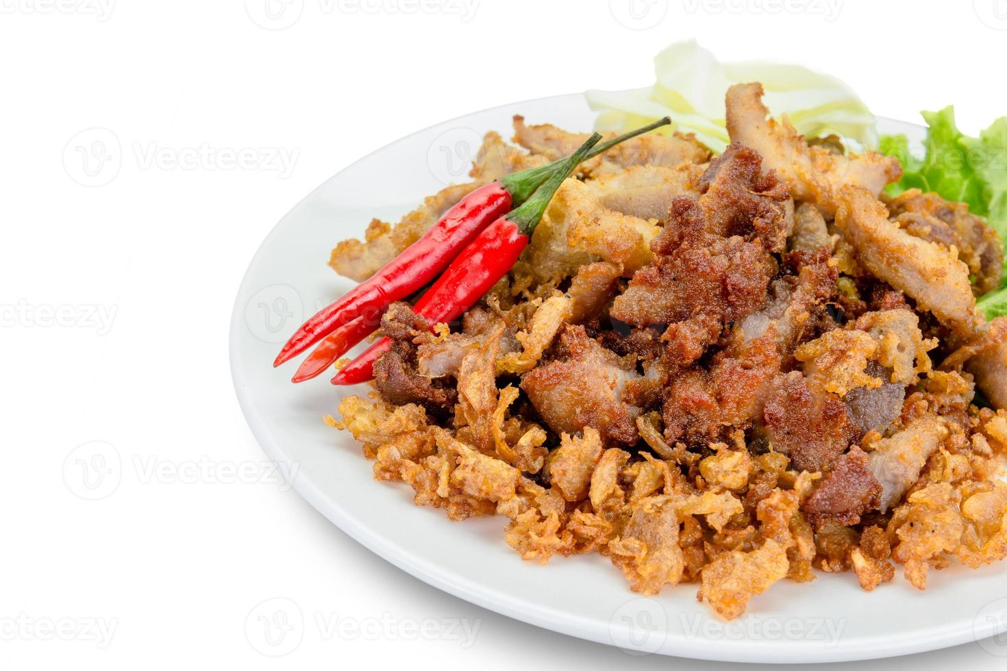 pork fried with garlic isolated on white background,clipping path photo