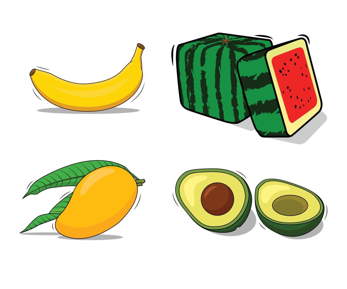 Fresh fruit collection cartoon illustration vector