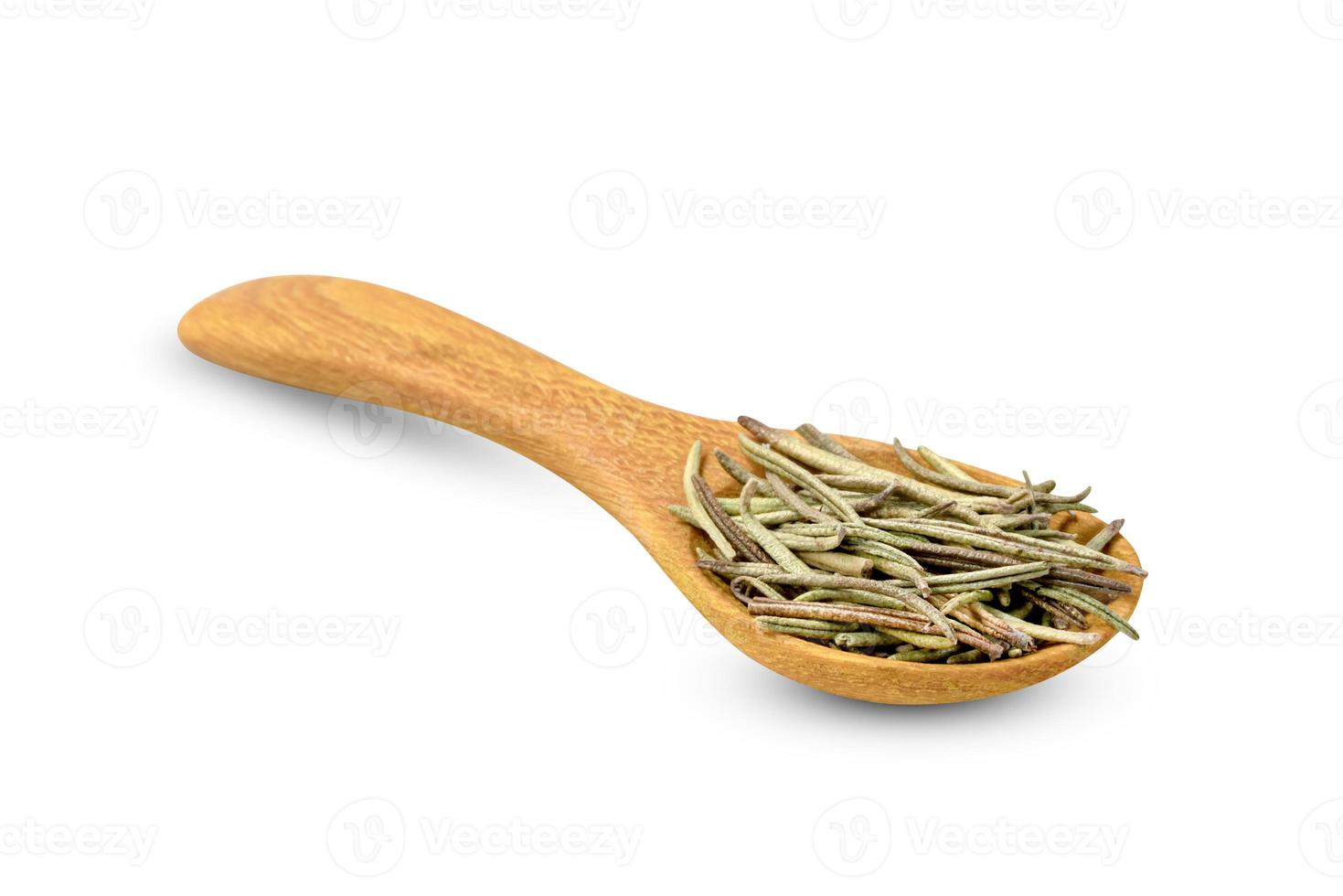 Dry rosemary in wooden spoon isolated on white background ,include clipping path photo