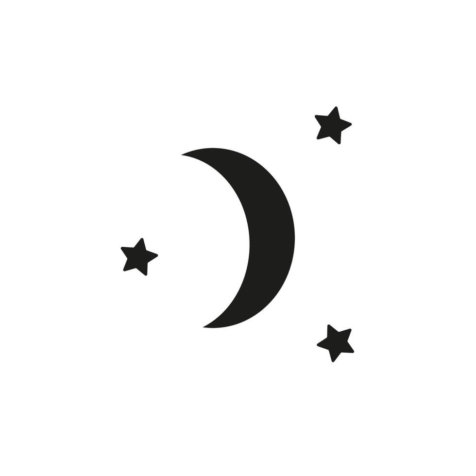 Moon and stars at night flat vector icon illustration isolated on white background. Concept idea. Good night