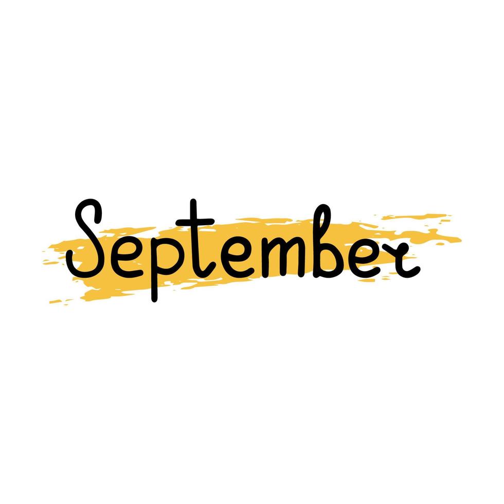 palabra de letras dibujadas a mano septiembre. banner festivo, borde, tarjeta, invitación. palabra de caligrafía para calendarios y planificadores. elemento de diseño gráfico vector