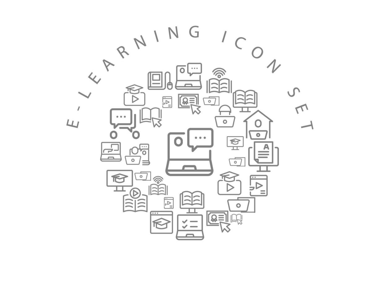 diseño de conjunto de iconos de e-learning sobre fondo blanco. vector