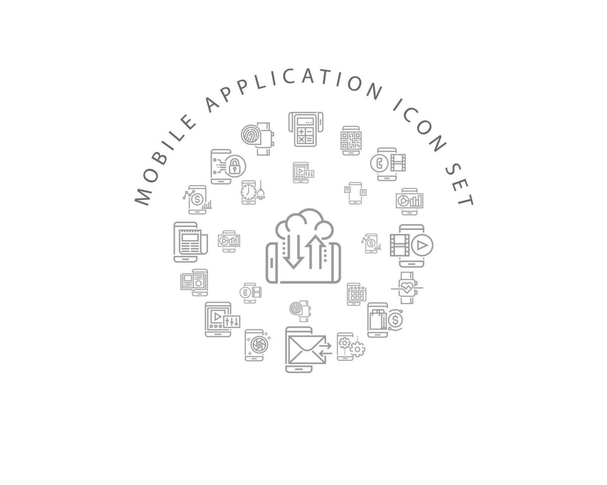 Mobile application icon set design on white background. vector